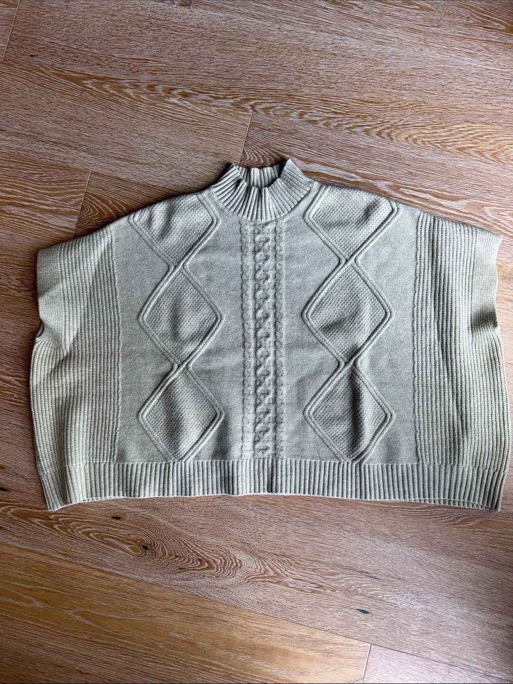 Pinch Tan Cable-Knit mock neck poncho style top